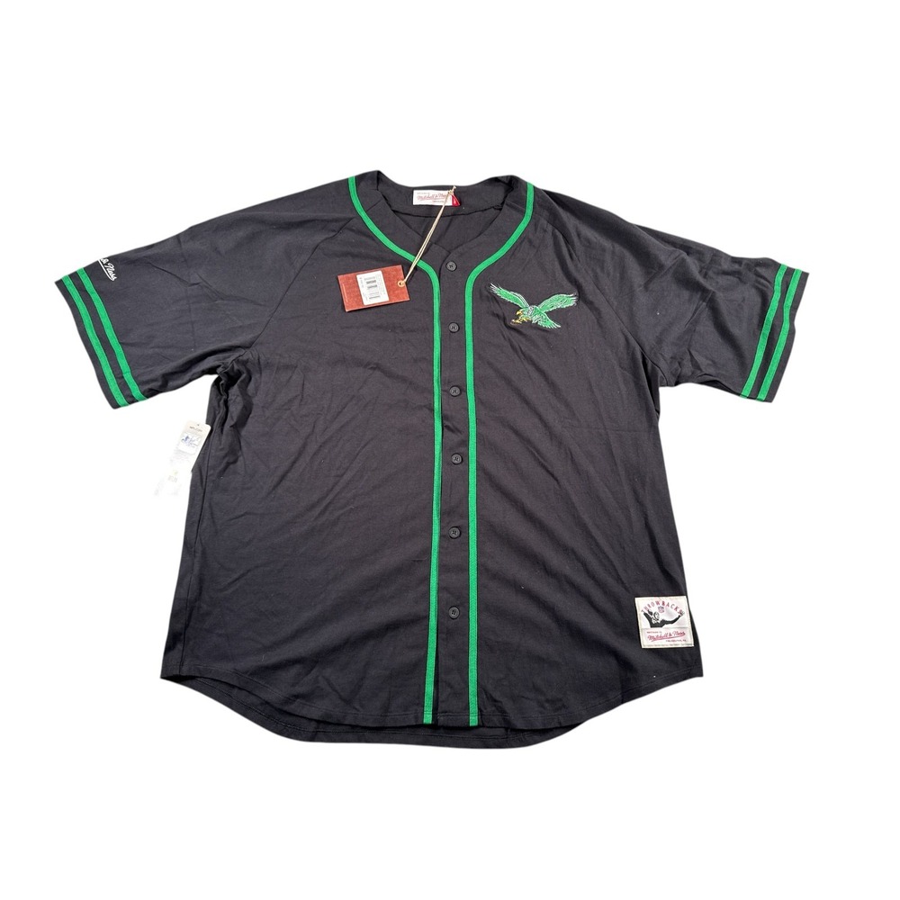 Mitchell Ness Philadelphia Eagles Full Button Shirt Mens 2XL Black Vintage‎ Logo